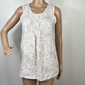 Laura Bianchi White Linen Floral Print Cottage Core Sleeveless Top Size S